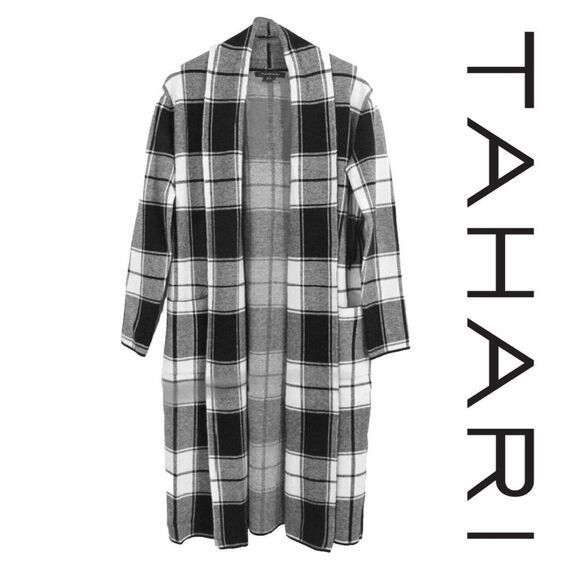 Tahari Plaid Open Lapel Cardigen - Picture 1 of 7